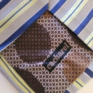 Italian Cacharel Men's Tie in Blue, Yellow and Tan Stripes - Elegant, Italy